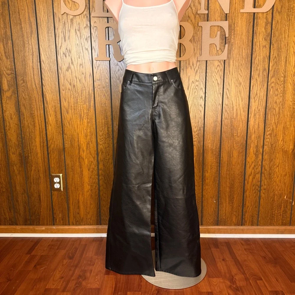 PacSun Faux Leather Pants Womens Small Black Wide Leg High Rise Edgy Streetwear
